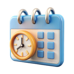 Poster - Calendar date with time clock side view 3d illustration rendering icon transparent background
