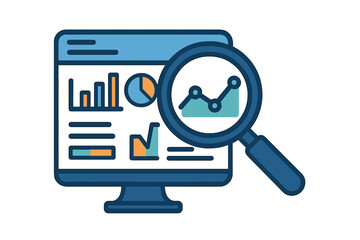 Fototapete - The concept of business data analytics design is represented through a flat vector illustration of a business finance investment monitor report dashboard