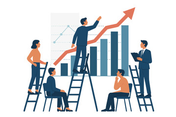 Poster - The concept of financial administration is related to consulting for company performance and analysis, along with statistics and business statements, often represented through flat isometric