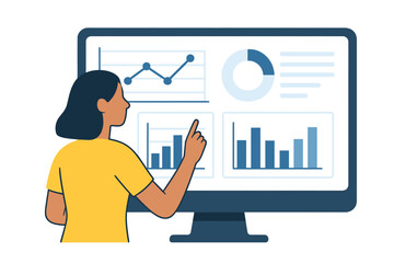 Aufkleber - concept of business people analyzing financial graphs and reports on a monitor dashboard