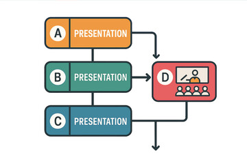 Aufkleber - Infographic template for presentation slides featuring a 3D vector perspective, including 4 step options and a chart concept, all presented in a colorful and creative info graphic design