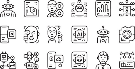 Poster - Robot face and technology icons artificial intelligence