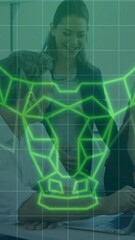 Poster - Bull head hologram animation over business people working in office