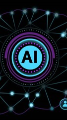 Poster - Animation of human brain and ai data processing over black background