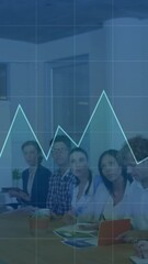 Poster - Business meeting with financial graph animation over office scene