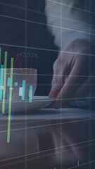 Poster - Animation of multiple graphs with changing numbers over midsection of man taking coffee cup