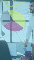 Poster - Animation of financial data processing over diverse colleagues working in office