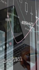 Poster - Animation of financial data processing over businessman on laptop video call in office