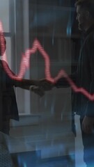Poster - Shaking hands, business professionals with stock market graph animation overlay