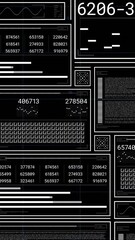 Aufkleber - Displaying digital data panels with numbers, graphs, and charts, black background