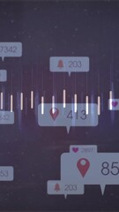 Poster - Social media notifications and location icons over digital soundwave animation