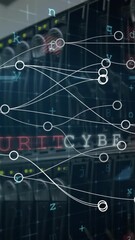 Poster - Animation of network of connections and cyberattack warning over server