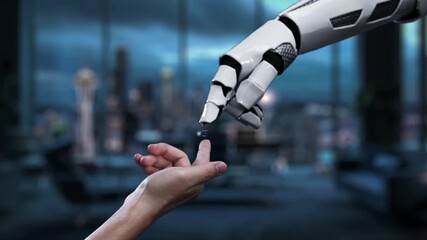Poster - A robotic hand interacts with a virtual marketing strategy display, showcasing concepts of innovation and technology in a modern business environment, emphasizing digital transformation. Auvana