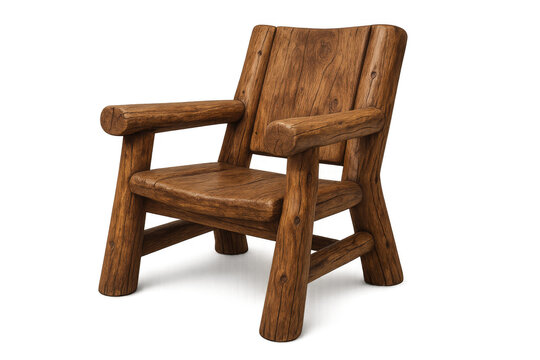 Rustic wooden chair standing on transparent background