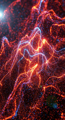 Aufkleber - Abstract image of orange and blue glowing particles forming dynamic waves, suggesting energy, movement, or technology, ideal for modern designs