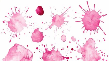 Poster - A bunch of pink paint splatters on a white surface, perfect for creative projects or design inspiration