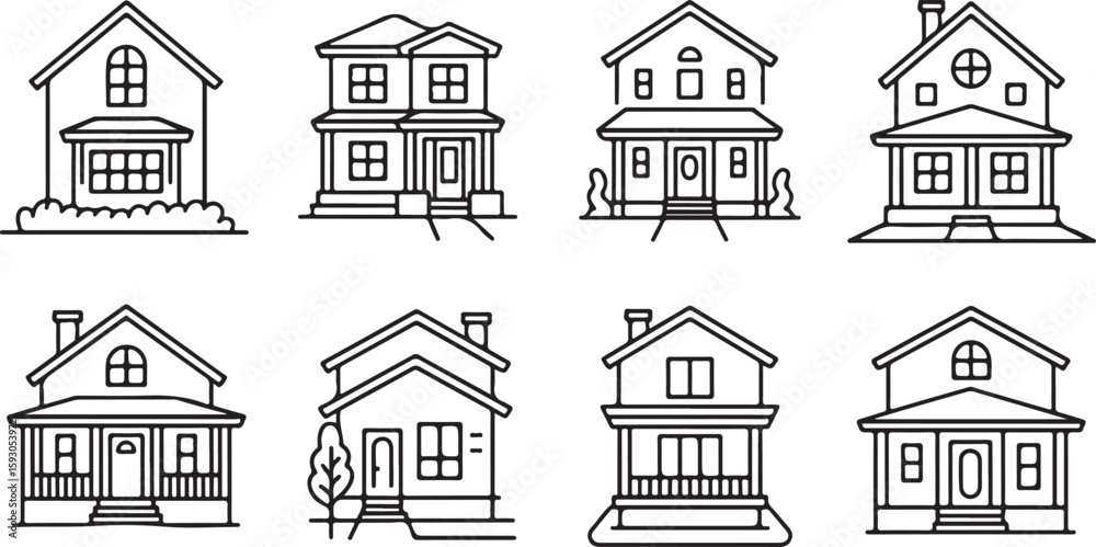 Various house designs with windows doors and roofs home building Stock ...