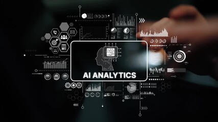 Poster - Futuristic AI Analytics Concept with Digital Graphs and Data Visualization Elements. Asymptotic smart data analytic.