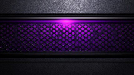 Poster - Sleek metallic background featuring purple light accents and a textured, geometric patterned mesh panel adds a modern, futuristic style.