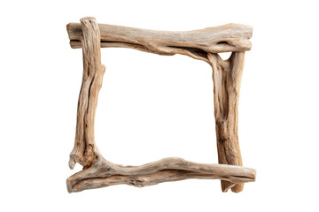 Natural driftwood frame art studio visual display minimalist close-up. Isolated on transparent background, png.