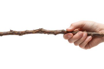 Hand holding a stick indoor setting object photography close-up. Isolated on transparent background, png.