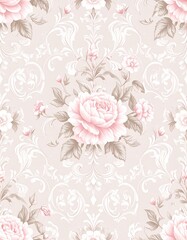  ロココ調ピンクフローラルパターンのビンテージ壁紙 Vintage Rococo Pink Floral Wallpaper Pattern