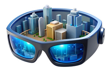 Poster - Augmented reality glasses showing cityscape future technology vr ar metaverse digital world innovation vision on transparent background