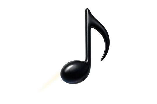 Three-dimensional rendering of a glossy black music note with a transparent background, ideal for music-related projects