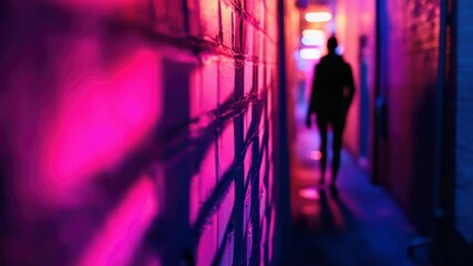 Poster - A dimly lit hallway with a single red light guiding the way