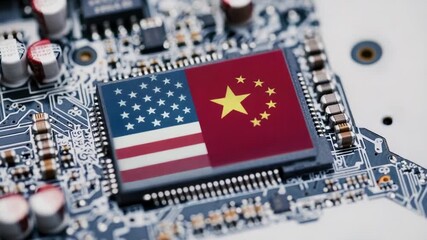 Poster - A close-up view of a computer motherboard with a flag on it, suitable for technology-related themes