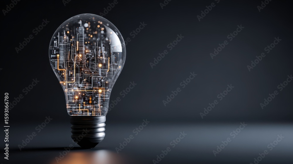 Stunning photo of light bulb with a complex digital network inside ...