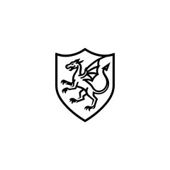 Poster - Dragon heraldic symbol stands within shield isolated graphic design element