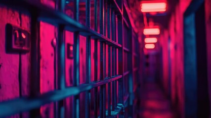 Poster - A jail cell with a single red light illuminating the dark interior