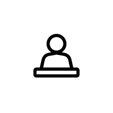User avatar submits form at desk in white minimalist scene web design element