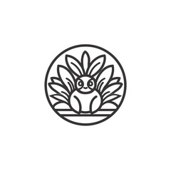 Poster - Stylized rabbit sits leaf encircled logo design minimal