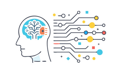 Poster - Abstract representation of artificial intelligence and neural network processing isolated on white background