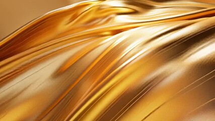 Poster - Elegant Flowing Golden Fabric Luxurious Background Showcasing Smooth Texture and Rich Design that Shines with Opulence and Captivating Allure.