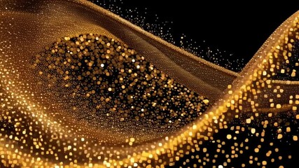 Poster - Elegant Shimmering Wave of Gold Fabric Luxurious Background Design with Sparkling Particles and Rich Texture for Opulent Celebrations