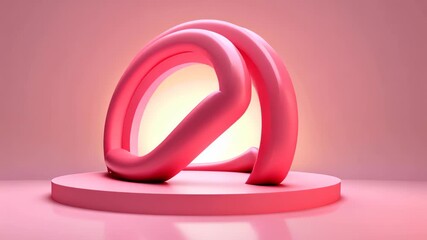Poster - Abstract Pink Sculpture: A 3D-rendered, abstract pink sculpture, showcasing fluid forms and captivating shadows, sits gracefully on a matching podium, inviting contemplation.