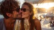 © Farah - Romantic young couple toasting champagne glasses, celebrating love on a yacht during a bright summer sunset.