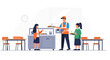 © Nur - Illustrative View Of Students Queueing In School Cafeteria With Staff