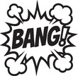 © KAZI DESIGN - Bang! comic book sound effect in a pop art style. Black and white explosion bubble with text for a dramatic impact concept.