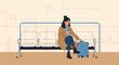 © BENI - Woman Traveler Waiting At The Airport With Luggage And A Coffee Cup