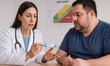 © olgakris - GLP-1 injection, semaglutide consultation, doctor explaining treatment, obesity management, hormone therapy, weight loss discussion, medical support, metabolic health, prescription advice