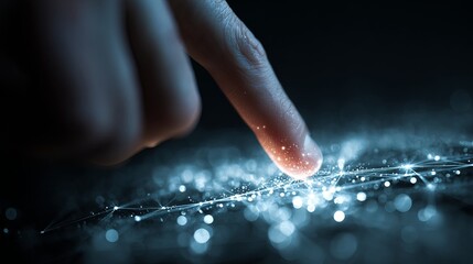 Aufkleber - Abstract Digital Network Connection Futuristic Technology Finger Touch Glowing Light Blue Sparkle Elegant Modern Design Background Image High Resolution Web Data Idea Global Future