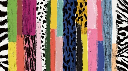 Poster - Vibrant Abstract Animal Print Stripes Bold Colorful Artistic Trendy Fashion Textile Design Background Seamless Pattern Modern Texture Graphic Illustration Digital Art Paint Strokes
