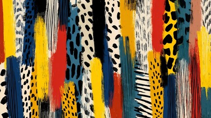 Poster - Abstract Colorful Brushstrokes Animal Print Pattern Seamless Texture Background Design Modern Art Yellow Red Blue Black White Bold Graphic Design Illustration style decor image    