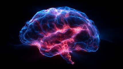 Aufkleber - Abstract Brain Neural Network Digital Art Pink Blue Glowing Energy Lines Futuristic Technology Background Modern Science Design Creative Illustration Innovative Concept Powerful   