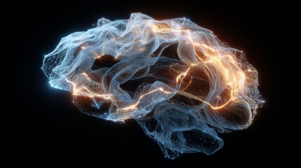 Aufkleber - Abstract Brain Neural Network Digital Art Design Futuristic Technology Background Orange Blue Glowing Lines Elegant Modern Artistic Creative Innovation Science Concept             