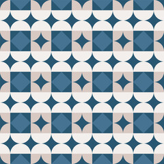 Poster - Retro Geometric Circle and Square Arrangement Seamless Surface Textile Pattern